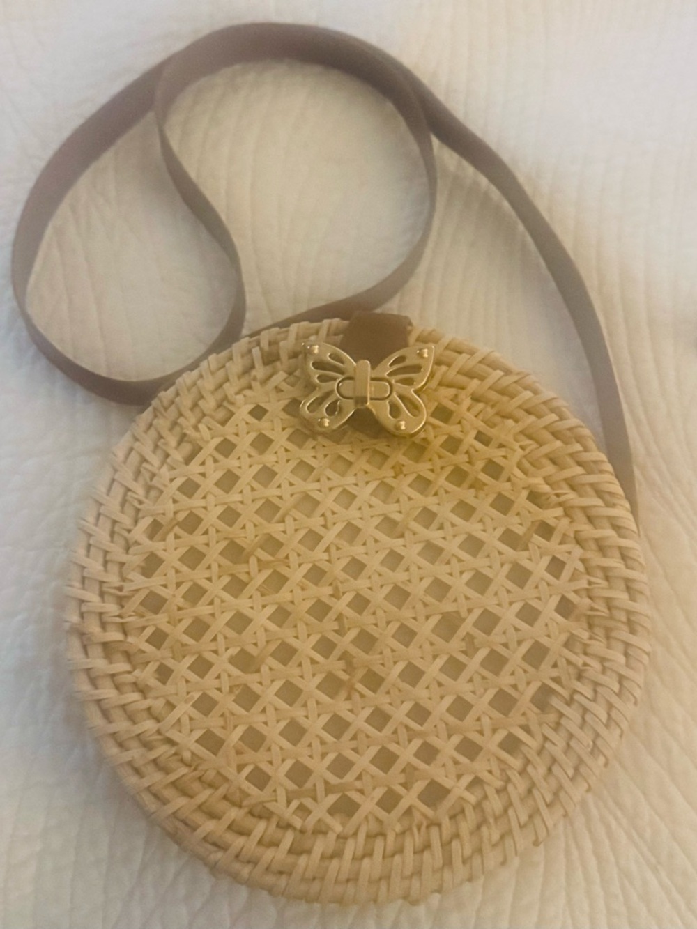 New! J.Crew Rattan Circle Bag w Custom Butterfly Twist Lock. Read - Picture 6 of 8